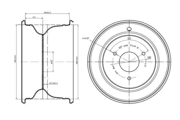 Llanta de acero UNITRAILER negra 5ATx8"H2 3x90 ET:-11.23