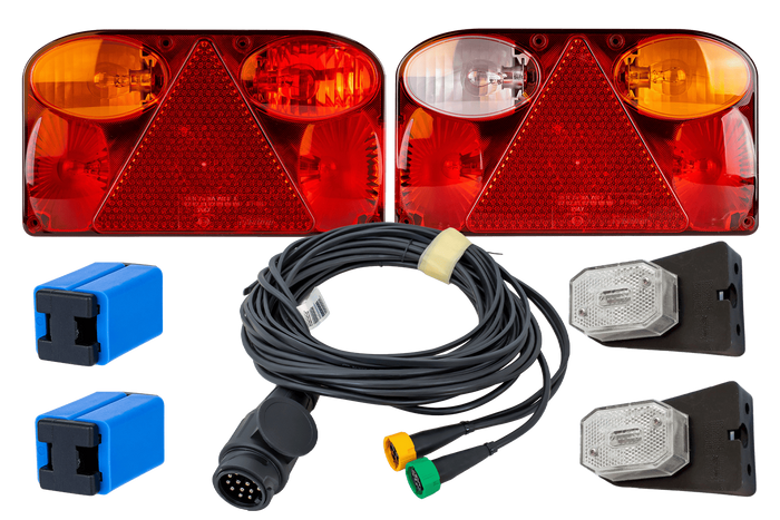 Juego de luces: luces traseras FRISTOM FT-088 + luces de posición laterales ASPÖCK FLEXIPOINT I + arnés MANTES 5,2 m 13PIN