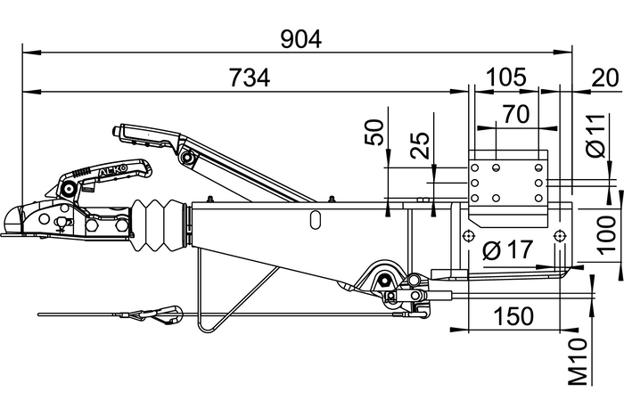 Dispositivo de inercia AL-KO 251S con enganche AK270 para remolque de 2600 kg con lanza cuadrada