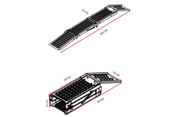 Rampas plegables UNITRAILER ALR005 de acero para remolques, 200 cm, 500 kg, juego de 2