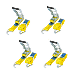 Juego de cuatro correas de transporte UNITRAILER amarillas de 8 m/50 mm/5 t con tensor.
