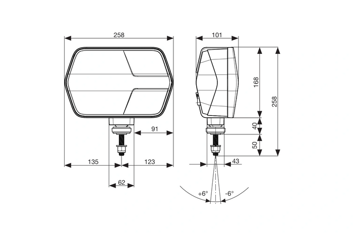 Faro delantero LED ASPÖCK LuxLED II de 7 funciones, 6 pines, DEUTSCH DT06-6S, derecho