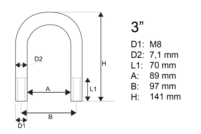Abrazadera redonda M8 con tuercas y arandelas 89/141