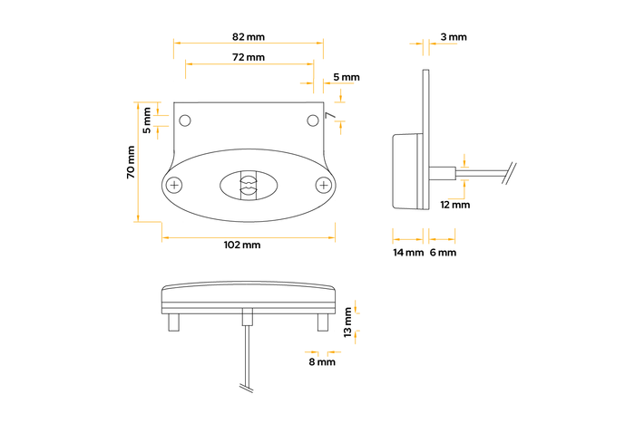 Lámpara de señalización LED ASPÖCK FLATPOINT II, naranja, universal, con soporte