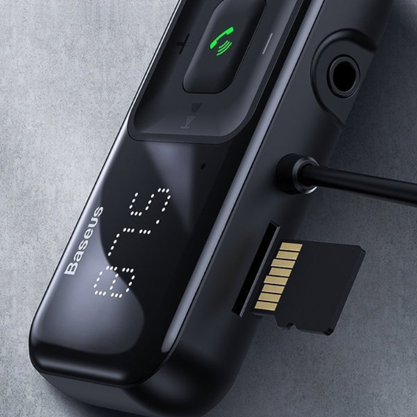 Transmisor FM BASEUS T tipo S-16 con Bluetooth 5.0, reproductor MP3 y cargador para coche con 2 puertos USB.