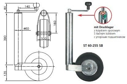 Rueda jockey con abrazadera WINTERHOFF ST60-255SB+KLE60 250kg 60mm