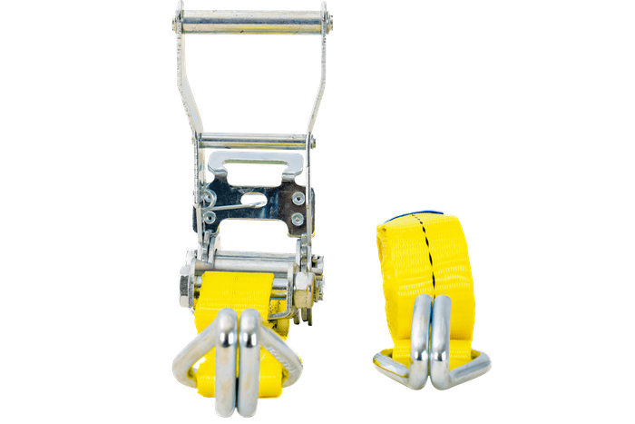 Juego de cuatro correas de transporte UNITRAILER amarillas de 3 m/25 mm/1 t con tensor.