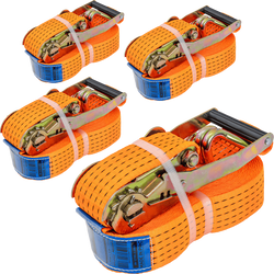 Juego de cuatro correas de transporte UNITRAILER de 10 m/50 mm/5 t de color naranja con tensor.