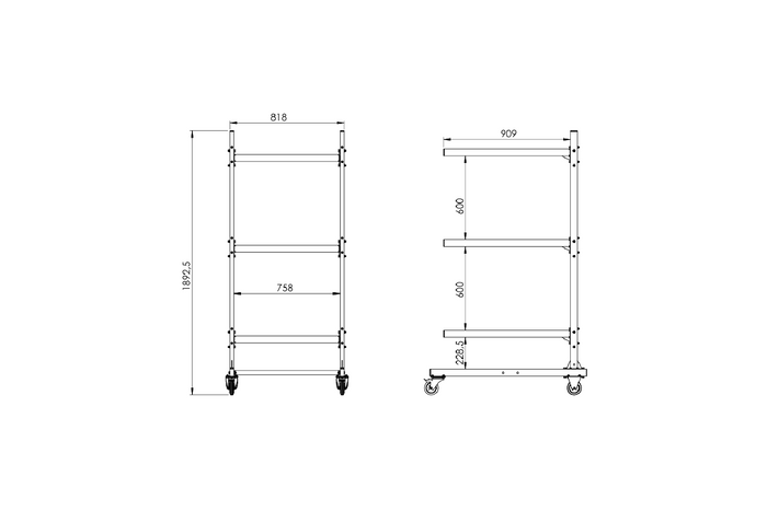 Portaequipajes de techo INTER PACK, portaequipajes para 3 cajas, 1892,5 mm, 818 mm