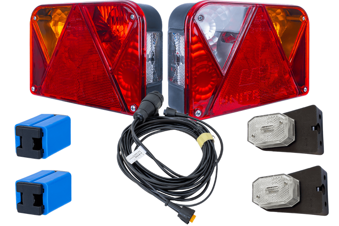 Juego de luces: luces traseras DOBPLAST DPT35 + luces de posición laterales ASPÖCK FLEXIPOINT I + arnés MANTES 4,5 m 13PIN