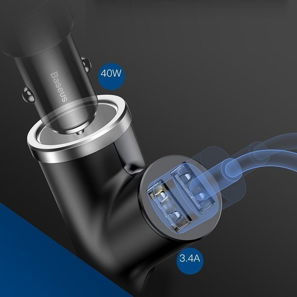 Cargador de coche BASEUS tipo Y 2xUSB, toma de encendedor de cigarrillos de 40 W
