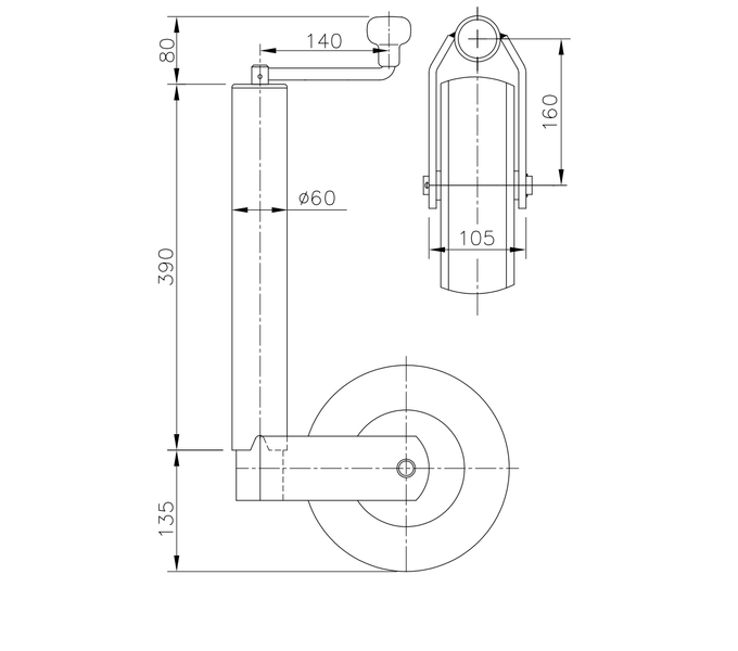 Rueda de apoyo ST 60-V-255 SB Winterhoff 400kg 60mm