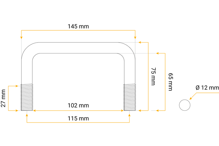 U perno con arandelas y tuercas M12 65/102/65