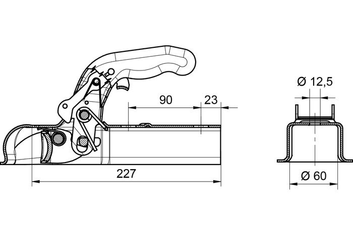 Enganche de bola KNOTT K7.5-L para remolque de 750kg con lanza cuadrada de 60mm