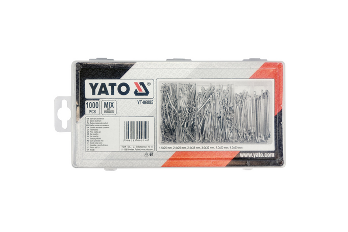 Juego de pasadores rectos YATO YT-06885, surtido de tamaños, 1000 unidades.