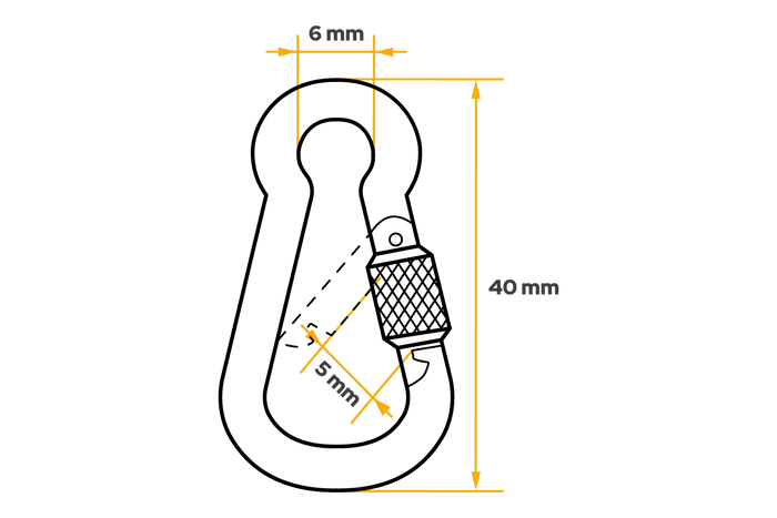 Mosquetón con seguro para cuerdas DROMET KSZ.4.40 Mosquetón de bombero 4x40mm