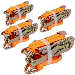 Juego de cuatro correas de transporte UNITRAILER de 3 m/25 mm/1 t de color naranja con tensor.