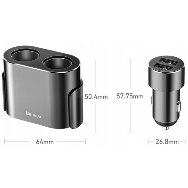 Cargador de coche de alta eficiencia BASEUS (2 puertos USB + 2 tomas de encendedor de cigarrillos, 80 W)