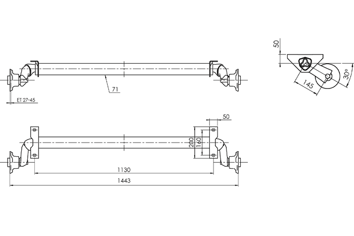 AL-KO OPTIMA eje sin freno para remolque 750kg 1130mm 1443mm 4x100