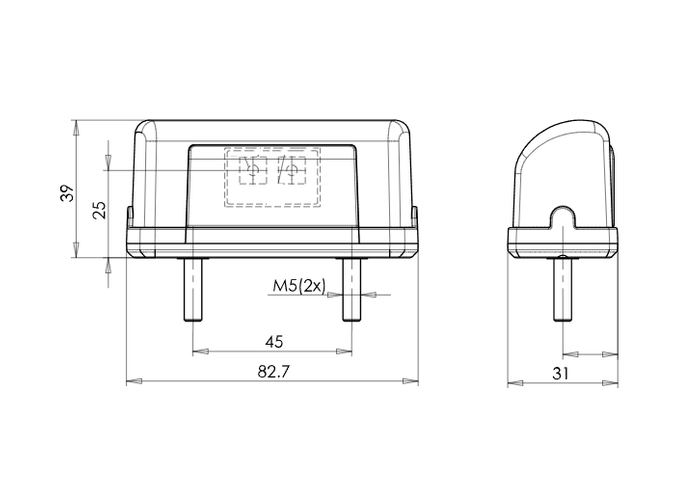 Luz de matrícula LED WAŚ W52 con cable de 0,2 m