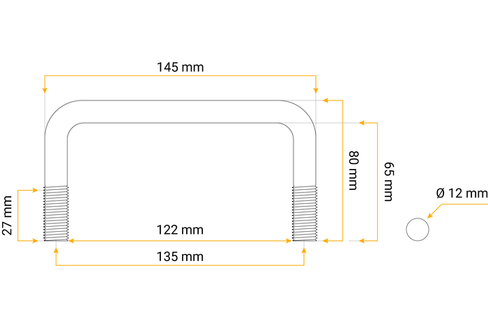 U perno con arandelas y tuercas M12 65/122/65