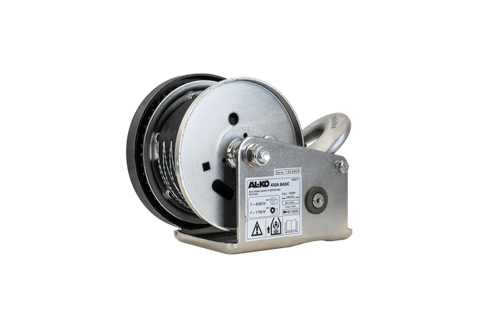 Cabrestante, cabrestante manual para grúa remolque AL-KO de 450kg con correa de 6m, freno y desenrollado automático