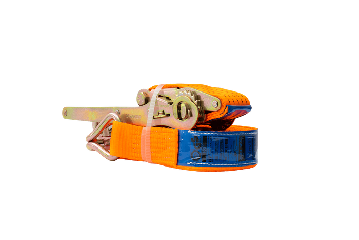 Cinta transportadora UNITRAILER ERGO de 12 m/50 mm/5 t de color naranja con tensor.