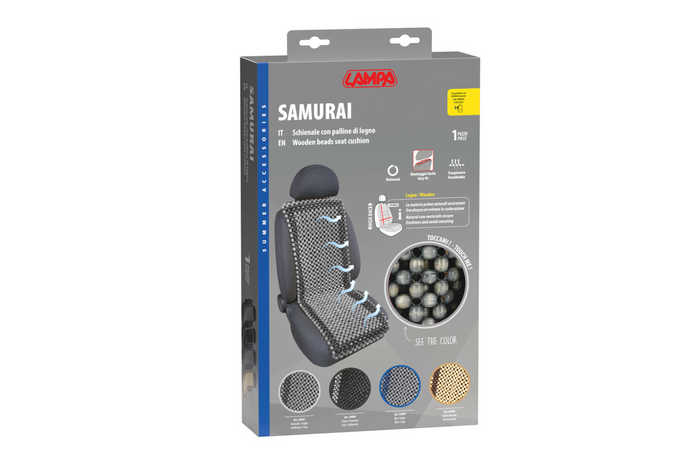 Cojín de asiento de cuentas de madera LAMP Samurai antracita/gris, alfombrilla para asiento de coche