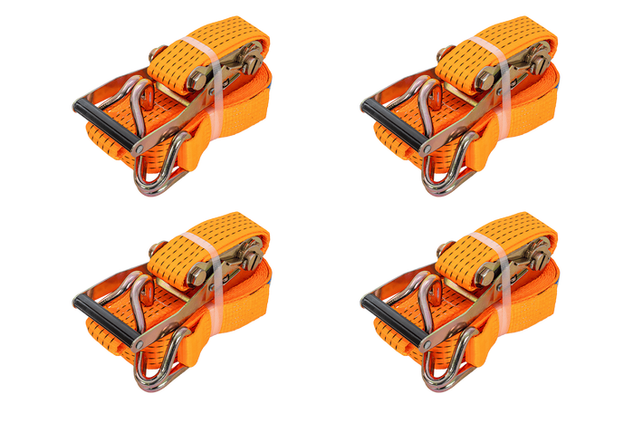 Juego de cuatro correas de transporte UNITRAILER de 8 m/50 mm/5 t de color naranja con tensor.