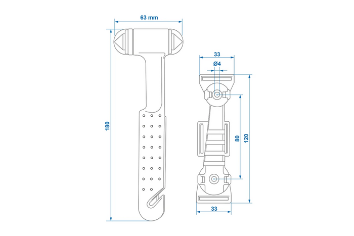 Martillo para vidrio de seguridad ProPlus 540050, cuchillo para cinturón de seguridad