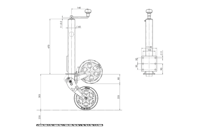 AL-KO 1863497 Rueda jockey automática con manija 400kg 60mm 775-1010mm
