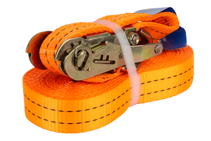 Juego de cuatro correas de transporte UNITRAILER de 10 m/35 mm/2 t de color naranja con tensor.