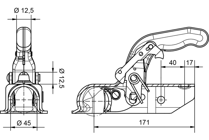 Enganche de bola KNOTT KK14-B para remolque de 1400kg con lanza tubular de 45mm
