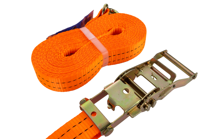 Juego de cuatro correas de transporte UNITRAILER de 10 m/35 mm/2 t de color naranja con tensor.