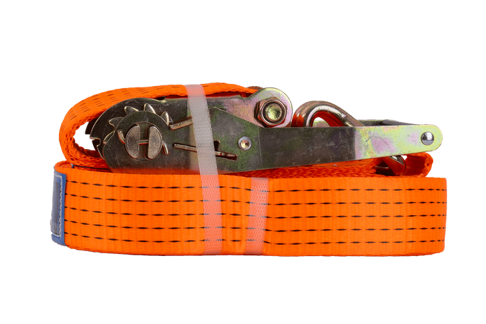 Juego de cuatro correas de transporte UNITRAILER de 15 m/50 mm/5 t de color naranja con tensor.