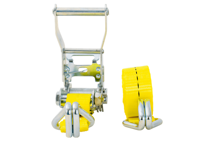 Juego de cuatro correas de transporte UNITRAILER con tensor, 4 m/25 mm/1 t, color amarillo.