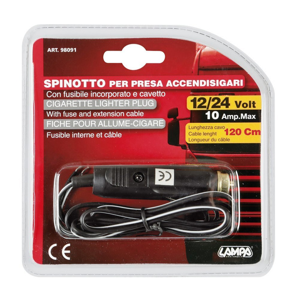 Enchufe mechero de coche 12/24 V con cable de 120 cm