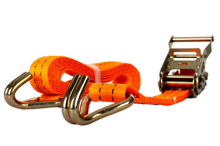 Juego de cuatro correas de transporte UNITRAILER de 3 m/35 mm/2 t de color naranja con tensor.