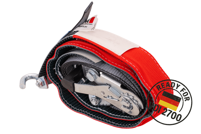 Juego de cuatro correas de transporte para remolque HEFFA CARLINE 130, correas de sujeción de ruedas 2,8 m/35 mm/3 t VDI 2700