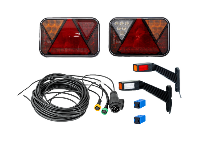 Juego de luces: luces traseras LED FRISTOM FT-270 + luces de posición laterales LED FRISTOM FT-145 + arnés MANTES de 7 m y 13 pines