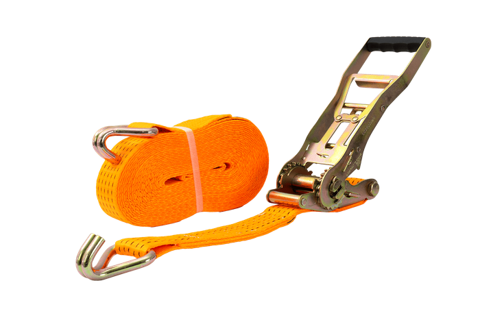 Cinta transportadora UNITRAILER ERGO de 12 m/50 mm/5 t de color naranja con tensor.