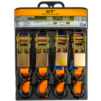 Juego de cuatro correas de transporte UNITRAILER de 4 m/25 mm/0,68 t de color naranja con tensor.