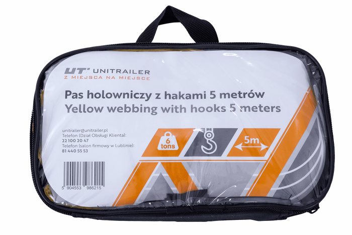 Cuerda de remolque con ganchos UNITRAILER correa de remolque 5m/50mm/6t amarilla