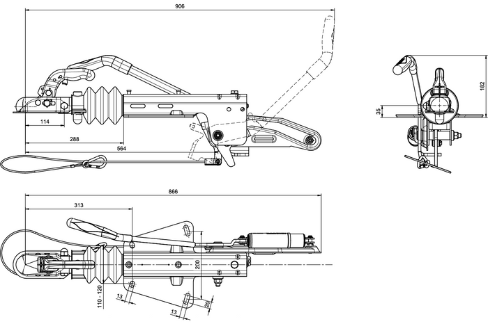 Dispositivo de inercia KNOTT KF20A con enganche K20B para remolque de 2000kg con lanza en V