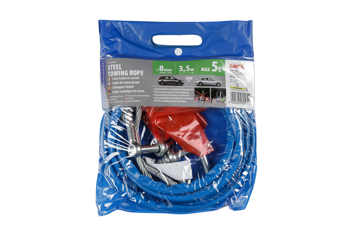 Cuerda de remolque con grilletes LAMPA cuerda de acero 3,5m/8mm/5t azul