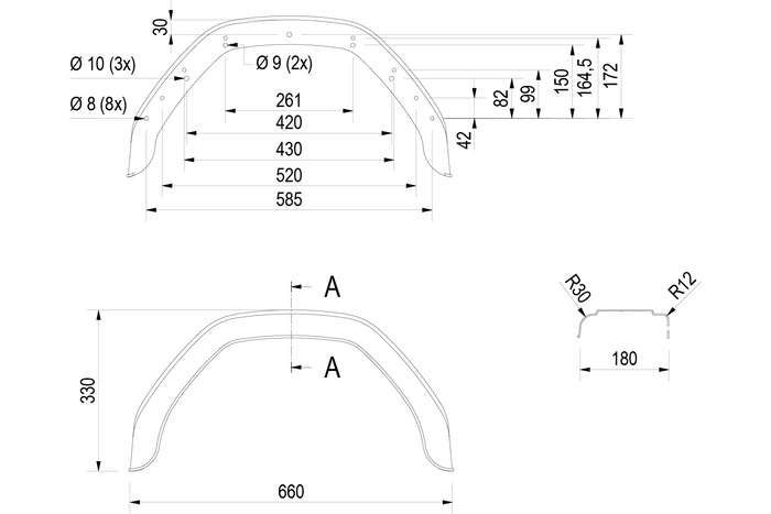 Juego de dos guardabarros para remolque de 13-14" DE HAAN HMK 1866 pasos de rueda 660/180mm