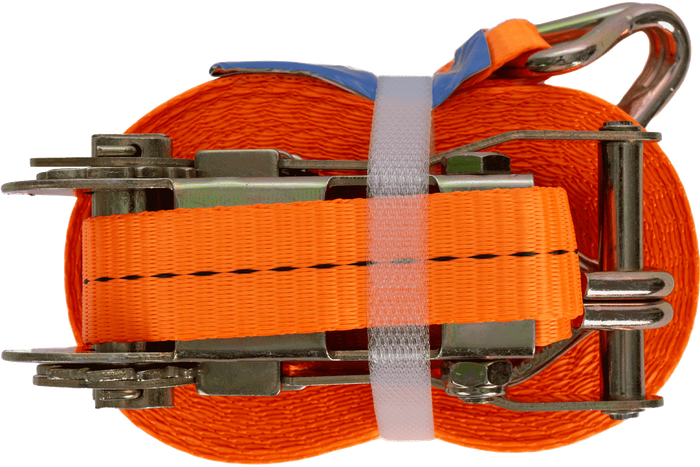 Juego de cuatro correas de transporte UNITRAILER de 10 m/25 mm/1 t de color naranja con tensor.