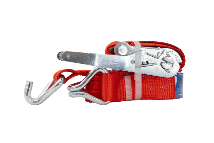 Juego de cuatro correas de transporte UNITRAILER rojas de 4 m/50 mm/5 t con tensor.