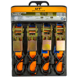 Juego de cuatro correas de transporte UNITRAILER de 4 m/25 mm/0,68 t de color naranja con tensor.