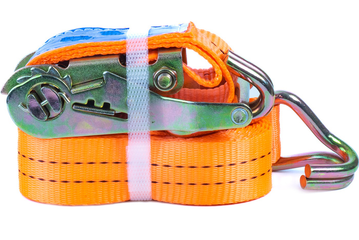 Juego de cuatro correas de transporte UNITRAILER de 6 m/35 mm/2 t de color naranja con tensor.